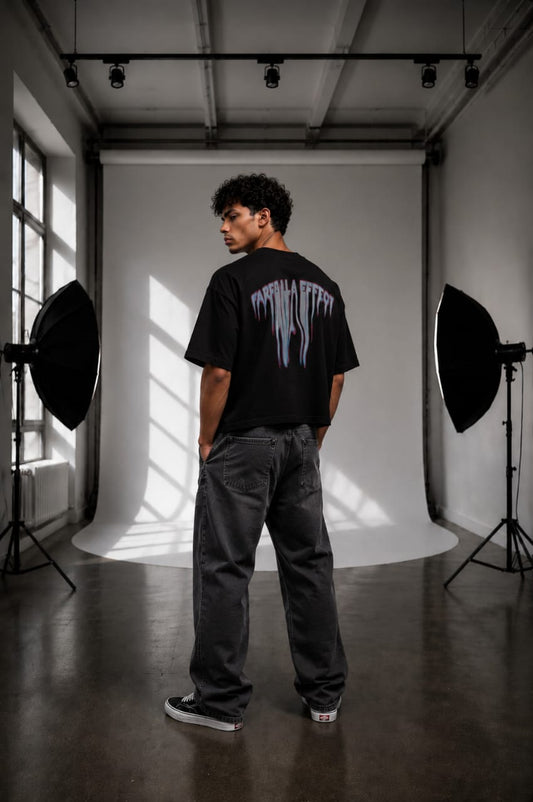 Farfalla Effect Boxy Fit Tee - Black